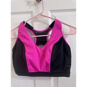 Cacique Women's 40C Sports Bra Pink Black Hook & Eye Closure, medium support